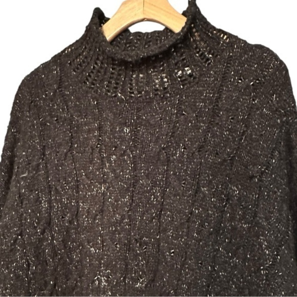 Kersh Women’s Size L Black White Marled Cable Knit Turtleneck Sweater